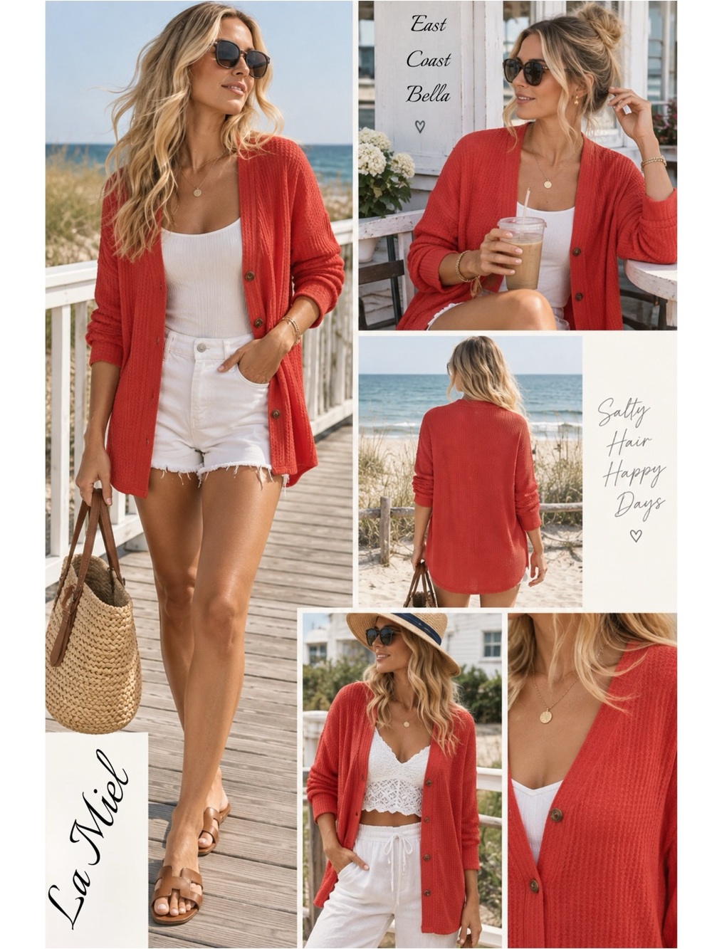 La Miel Soft Waffle Knit Button-Down Long Sleeve Oversized Cardigan